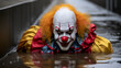Scary clown coming from rainwater collector