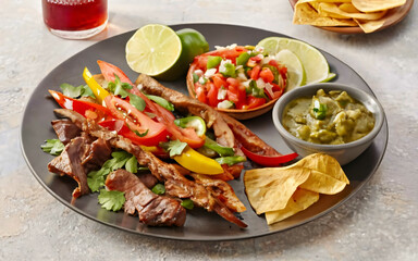 Sticker - grilled meat with salad,vegetable,green sauce in plate