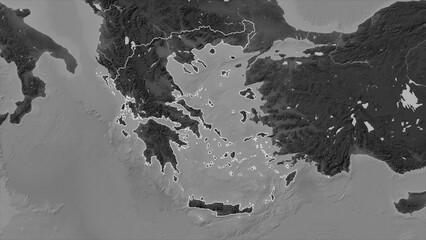 Wall Mural - Greece outlined. Grayscale elevation map