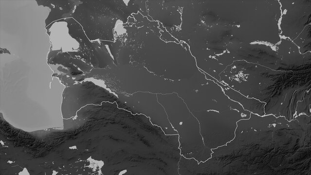 turkmenistan outlined. grayscale elevation map