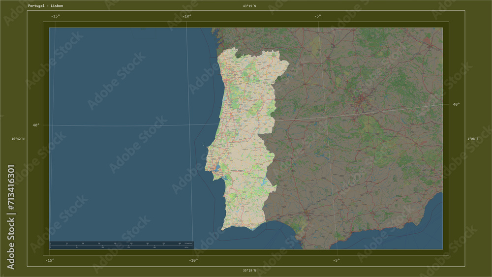 Portugal composition. OSM Topographic standard style map Stock ...