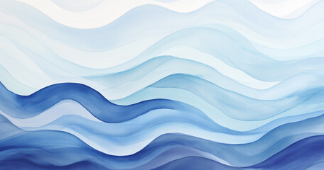 Poster - blue and white wave watercolor paper for free, in the style of abstract landscape, hard-edge color field, subtle color gradations, impressionist-landscapes, geometric abstract art, shaped canvas