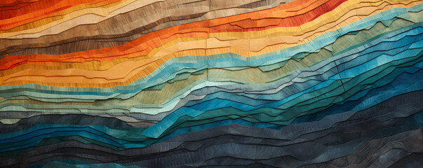 Poster - a photograph of a stone wall mural with various colors in it, in the style of rustic texture, colorful, earth tone color palette, dark cyan and light brown