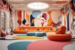 Unconventional room with vibrant shapes. Generative AI