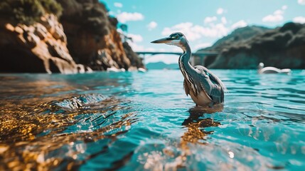 heron in the water