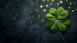Lucky home symbol with four-leaf clover on black background with stars