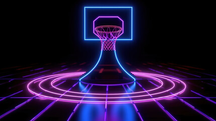 Wall Mural - violet blue glowing neon light, part of the basketball virtual playground