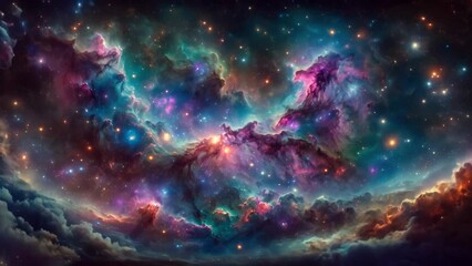 Wall Mural - Starry night cosmos Colorful nebula cloud in space galaxy Video
