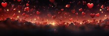 Floating Hearts Bokeh - Elongated Panoramic Red Background In A Valentine's Day Concept