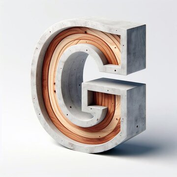 G letter shape created from concrete and wood. AI generated illustration