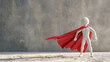 A white stick figure as superhero with red cape. Generative AI