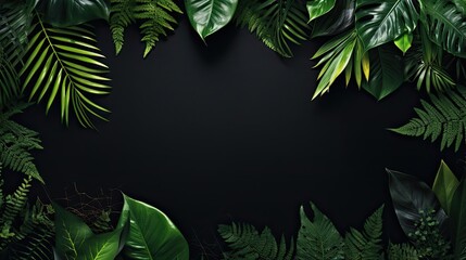 Wall Mural - Tropical leaves on Dark background with copy space