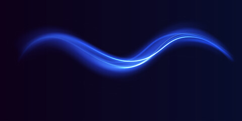 Poster - Futuristic dynamic motion technology. Neon color glowing lines background, high-speed light trails effect. Laser beams luminous abstract sparkling isolated on a transparent background