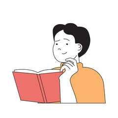 Leinwandbilder - School learning concept with cartoon people in flat design for web. Student reading textbook and researching information to lessons. Vector illustration for social media banner, marketing material.