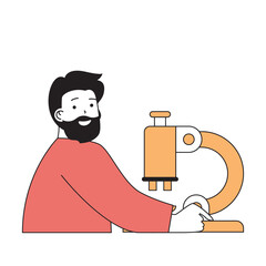 Aufkleber - School learning concept with cartoon people in flat design for web. Student making microbiology research with microscope at laboratory. Vector illustration for social media banner, marketing material.