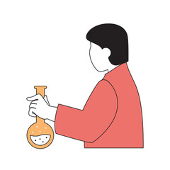 Aufkleber - School learning concept with cartoon people in flat design for web. Student with test tube making chemical research in laboratory. Vector illustration for social media banner, marketing material.