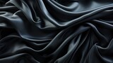 Fototapeta Przestrzenne - Midnight Luster: The Luxurious Feel of Black Satin Fabric Weave Creates a Soft and Smooth Wallpaper Background