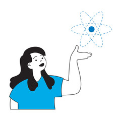 Aufkleber - Science laboratory concept with cartoon people in flat design for web. Scientist learning physics and researching molecule structure. Vector illustration for social media banner, marketing material.