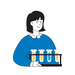 Leinwandbilder - Science laboratory concept with cartoon people in flat design for web. Scientist making pharmaceutical researches in flasks at lab. Vector illustration for social media banner, marketing material.