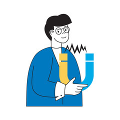 Leinwandbilder - Science laboratory concept with cartoon people in flat design for web. Scientist making physics experiment with electromagnetic magnet. Vector illustration for social media banner, marketing material.