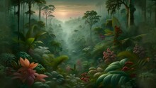 Wallpaper Jungle And Leaves Tropical Forest Mural Parrot And Birds Butterflies Background Video