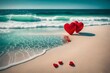 © saadulhaq - Two red hearts on beach of calm ocean