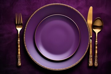 Wall Mural -  a purple plate with gold rim and a purple plate with a gold rim and a purple plate with a gold rim and a purple plate with a gold rim.