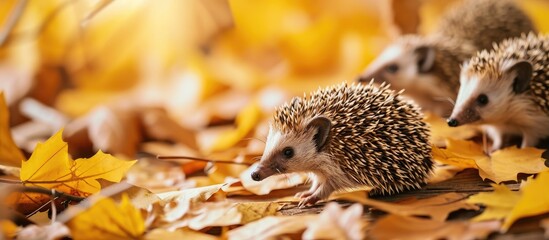 Aufkleber - autumn craft paper hedgehog art project for kindergarten kids seasonal activity concept. Copy space image. Place for adding text or design