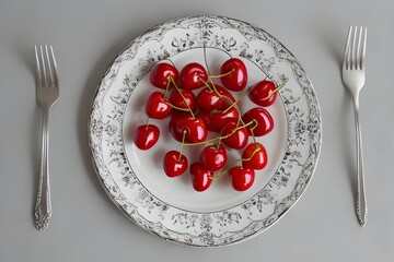 Wall Mural - cherry on a plate