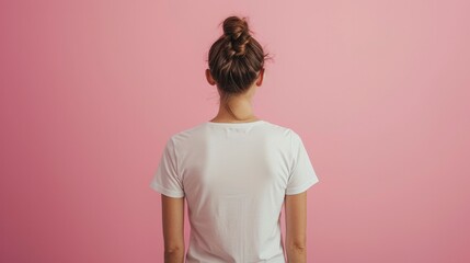 Women in back of T shirt, T shirt mockup, plain white