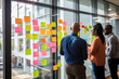 © Stock Habit - Collaborative Brainstorming Session with Post-it Notes on Window