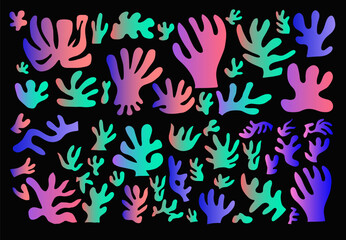 Poster - Modern floral decor and plant leaves. Abstract organic Vector set of shapes inspired by Matisse and Fauvism style.