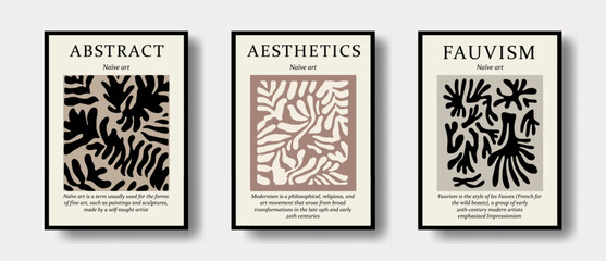 Poster - Abstract groovy botanical poster in modern trendy minimalist style. Hand drawn prints for wallpaper, wall decor, fabric, postcard, cover.