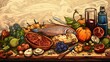 © Pallab - Hand drawn illustration on food menu background Ai generated art