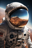 Fototapeta Pokój dzieciecy - astronaut close-up in space around the planet.digital space art. Ai 