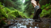 Runner Shoes Making Their Way Through A Muddy Path Generative Ai