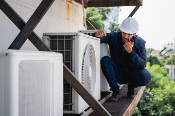 Engineers is checking the air conditioning cooling system of a major building or industrial facility.