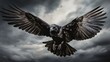 Majestic Crow Soaring Through the Sky with Gracefully Extended Wings - AI-Generative