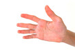 a person with his hand open on a white background.human hand with fingers open,
