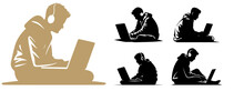 Vector Silhouette Of A Man With A Laptop On A White Background