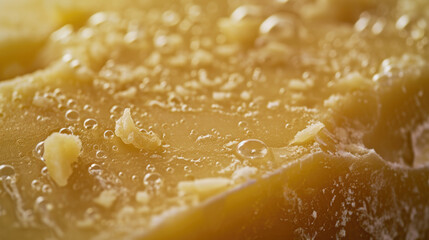 Poster - A detailed close-up of a piece of food with water droplets. This image can be used to showcase freshness, hydration, or the process of cooking or washing food