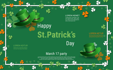 Wall Mural - St.Patrick's Day vector illustration. Green background with colorful clover leaves and design elements