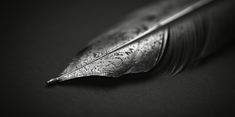 Poster - A close-up photograph of a black and white feather. Suitable for various design projects and nature-themed presentations