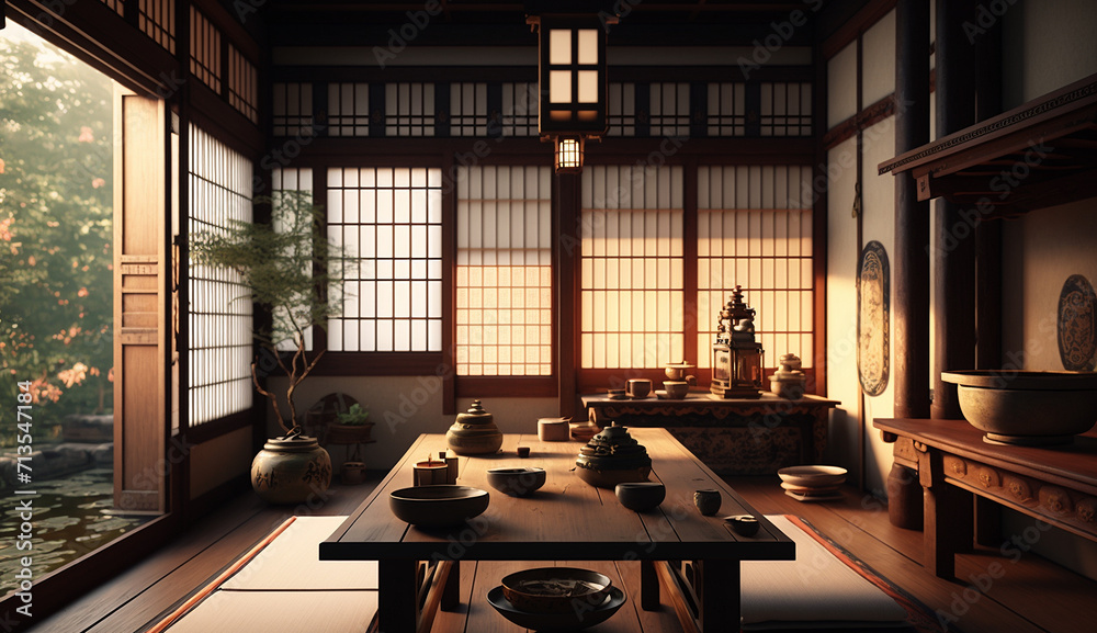 Japanese minimalist house room interior design Stock Illustration ...