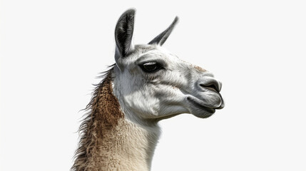Poster - A detailed close-up view of a llama's face. This image can be used to depict the unique features and expressions of a llama.