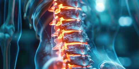 Poster - A human spine with a glowing spine in the background. Ideal for medical illustrations and educational materials