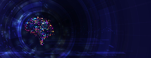 Abstract Artificial intelligence. Cloud computing. Machine learning. Technology web background. Virtual concept futuristic background
