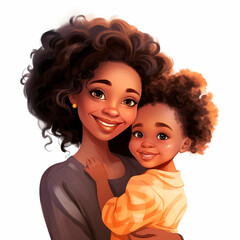 Cute cartoon black mother and child