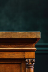 Poster - A close-up view of a wooden table with a clock placed on top. This image can be used to represent time management, punctuality, or a sense of urgency in various projects or business-related themes