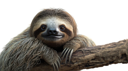 Poster - A detailed view of a sloth resting on a tree branch. This image can be used to depict wildlife, nature, or relaxation